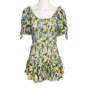 LoveShackFancy Violet Mini Dress Acai Berry Puff Sleeve Ruffle Smocked Size S